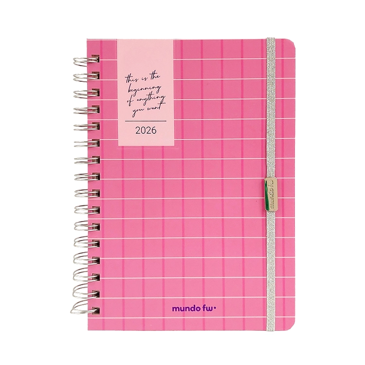 Agenda FW 2026 Pink Grid Semanal Espiralada 15x21 Art.201964